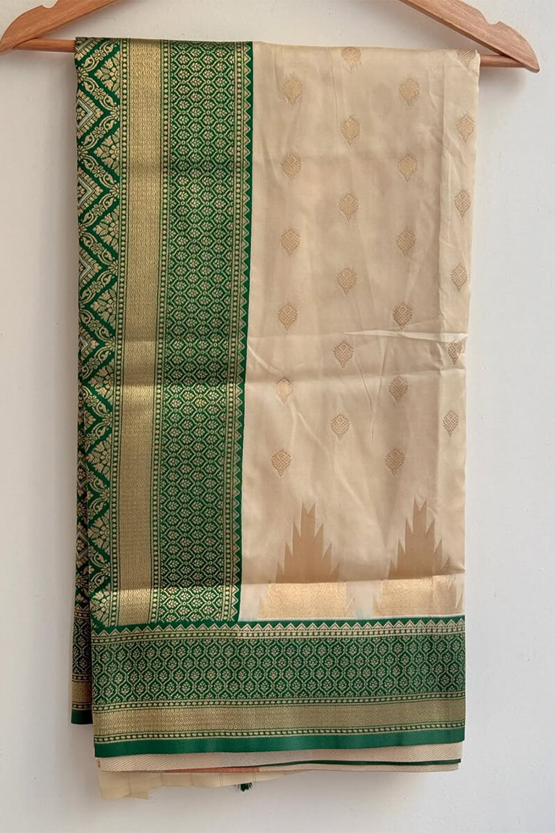 Precious Biege Soft Silk Saree With Stylish Blouse Piece