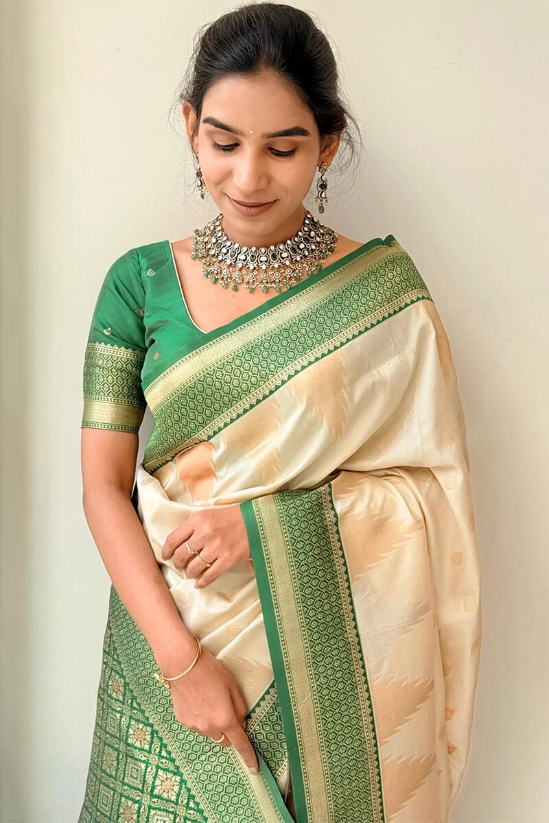Precious Biege Soft Silk Saree With Stylish Blouse Piece