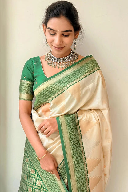 Precious Biege Soft Silk Saree With Stylish Blouse Piece