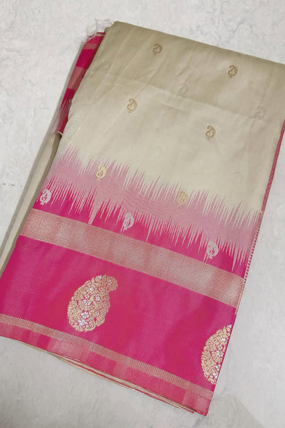 Cynosure Biege Soft Silk Saree With Delightful Blouse Piece