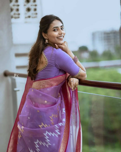 Alluring Lavender Cotton Silk Saree With Stylish Blouse Piece