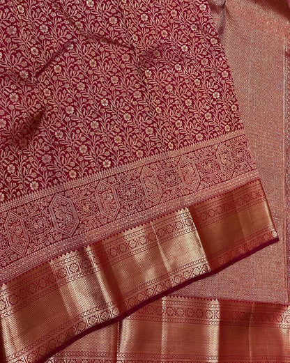 Inimitable Maroon Soft Banarasi Silk Saree With Exceptional Blouse Piece