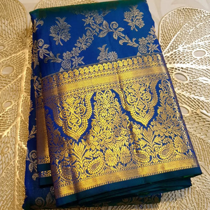 Forbearance Royal Blue Soft Banarasi Silk Saree With Desultory Blouse Piece