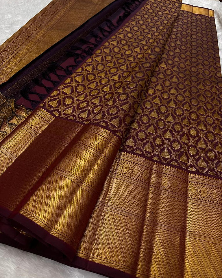 Magnetic Wine Soft Banarasi Silk Saree With Embellished Blouse Piece