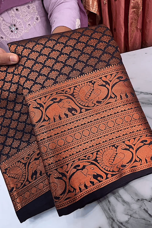 Load image into Gallery viewer, Surreptitious Navy Blue Soft Banarasi Silk Saree With Unique Blouse Piece
