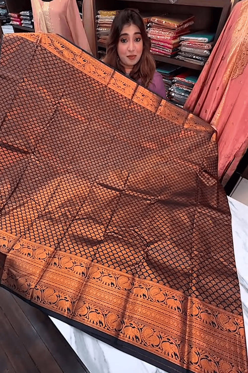 Load image into Gallery viewer, Surreptitious Navy Blue Soft Banarasi Silk Saree With Unique Blouse Piece
