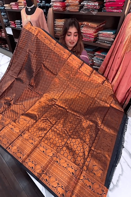 Load image into Gallery viewer, Surreptitious Navy Blue Soft Banarasi Silk Saree With Unique Blouse Piece
