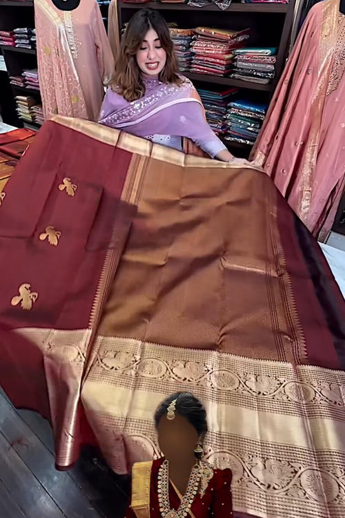Load image into Gallery viewer, Enthralling Wine Soft Banarasi Silk Saree With Petrichor Blouse Piece
