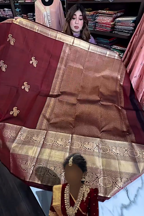 Load image into Gallery viewer, Enthralling Wine Soft Banarasi Silk Saree With Petrichor Blouse Piece
