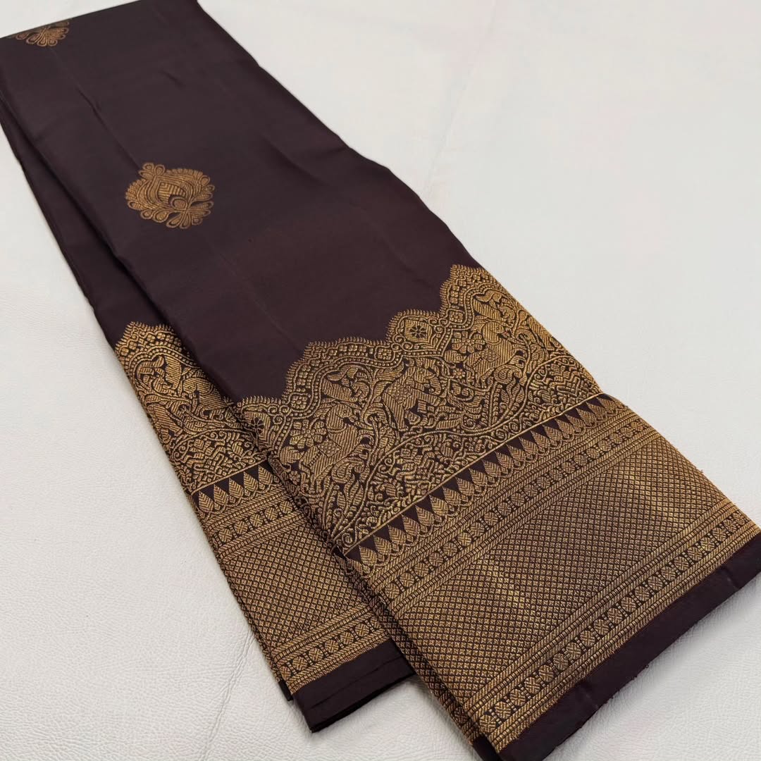 Ravishing Brown Soft Banarasi Silk Saree With Delightful Blouse Piece