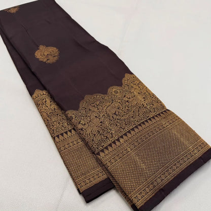 Ravishing Brown Soft Banarasi Silk Saree With Delightful Blouse Piece