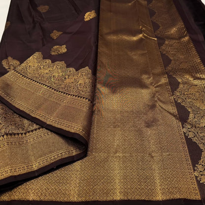 Ravishing Brown Soft Banarasi Silk Saree With Delightful Blouse Piece