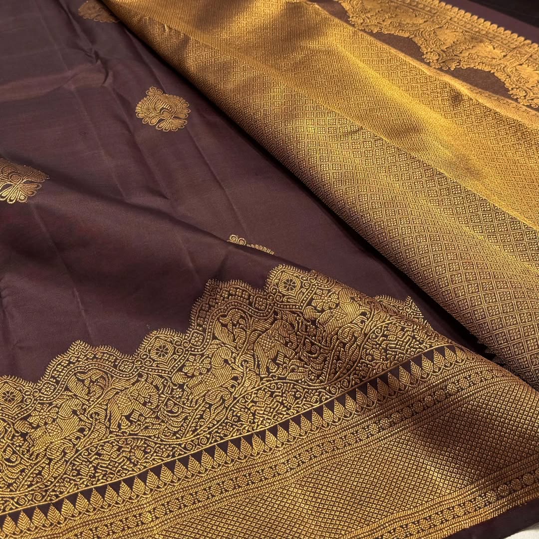 Ravishing Brown Soft Banarasi Silk Saree With Delightful Blouse Piece