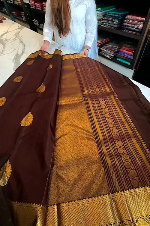 Load image into Gallery viewer, Tantalizing Brown Soft Banarasi Silk Saree With Prominent Blouse Piece
