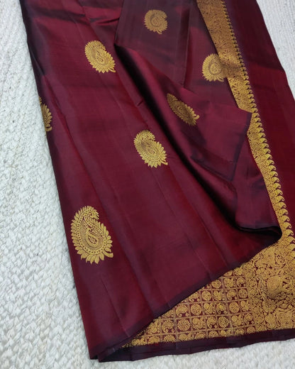 Breathtaking Wine Soft Banarasi Silk Saree With Adorning Blouse Piece