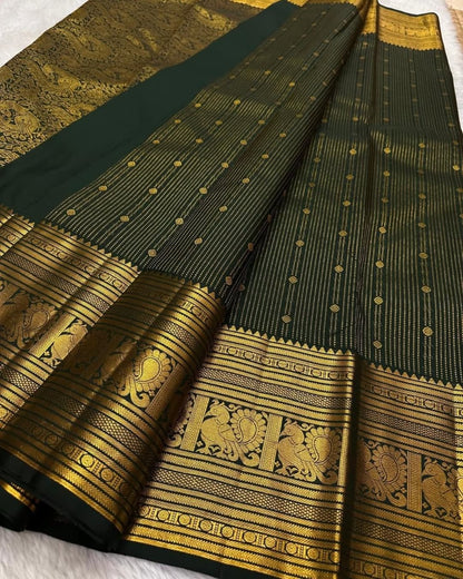 Ephemeral Dark Green Soft Banarasi Silk Saree With Amiable Blouse Piece