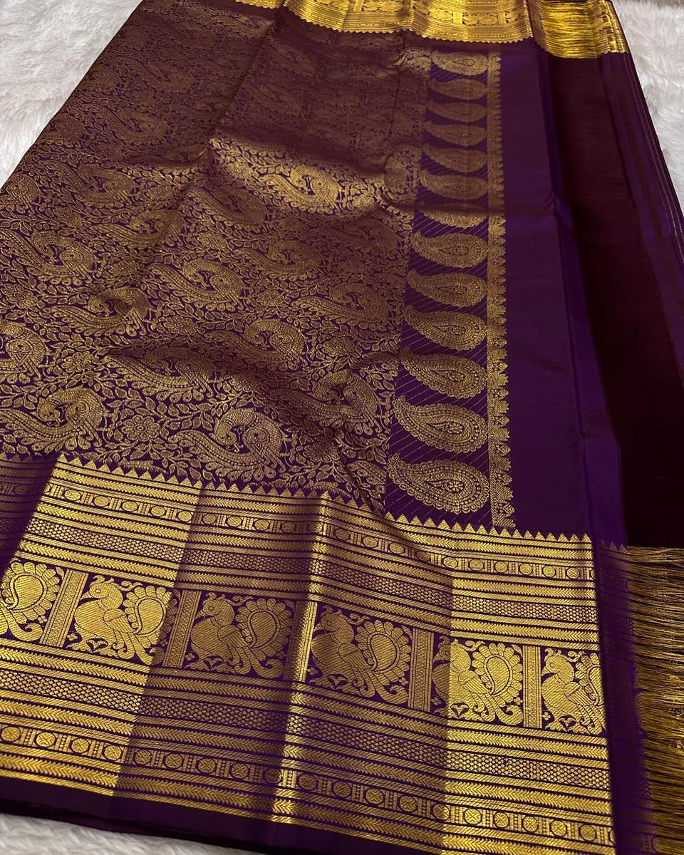 Exceptional Purple Soft Banarasi Silk Saree With Designer Blouse Piece