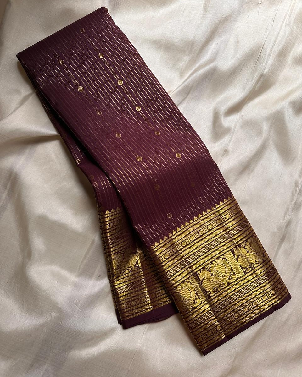 Panache Wine Soft Banarasi Silk Saree With Adorable Blouse Piece