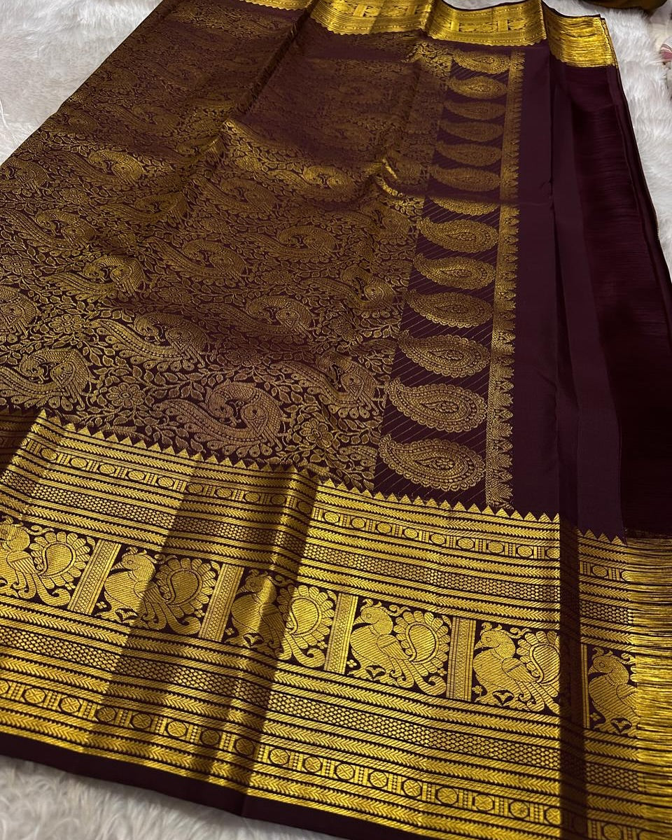 Panache Wine Soft Banarasi Silk Saree With Adorable Blouse Piece