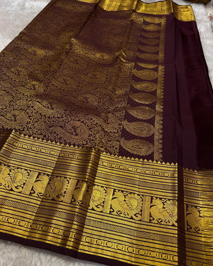 Panache Wine Soft Banarasi Silk Saree With Adorable Blouse Piece