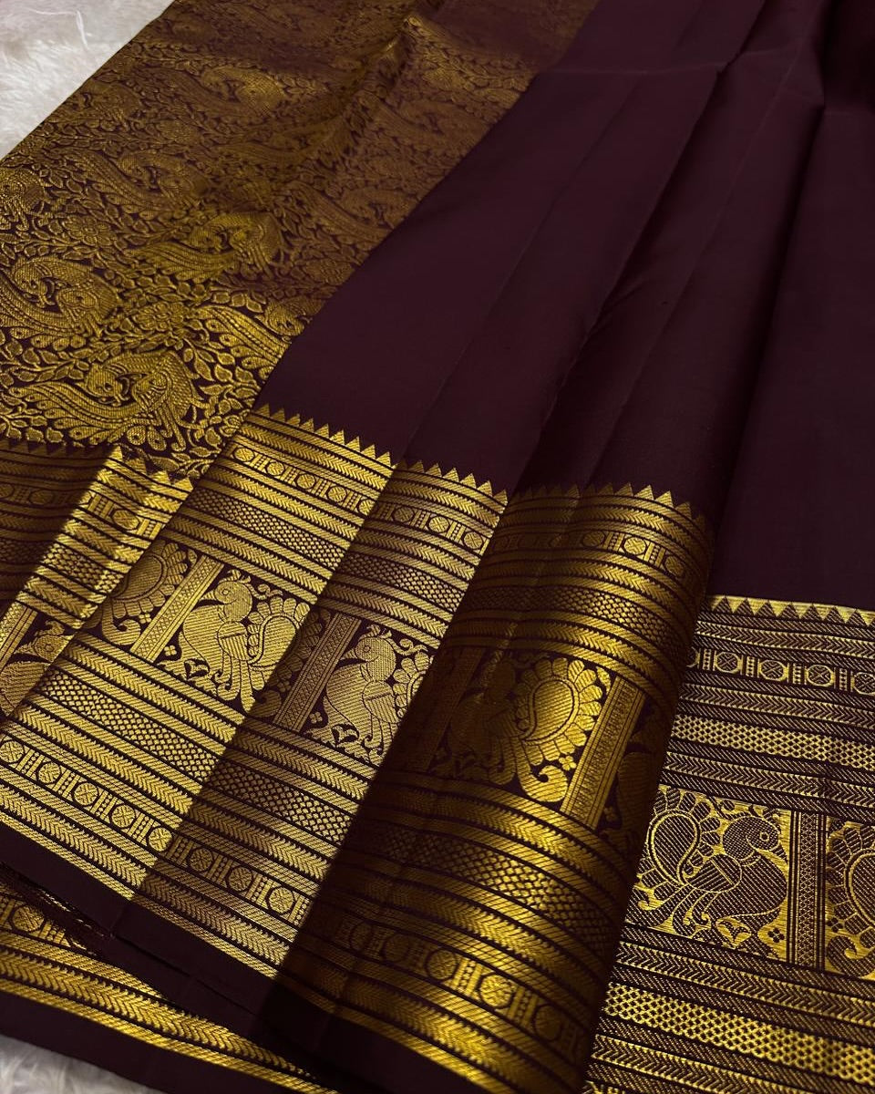 Panache Wine Soft Banarasi Silk Saree With Adorable Blouse Piece