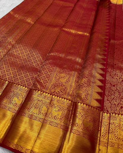Luxuriant Red Soft Banarasi Silk Saree With Trendy Blouse Piece
