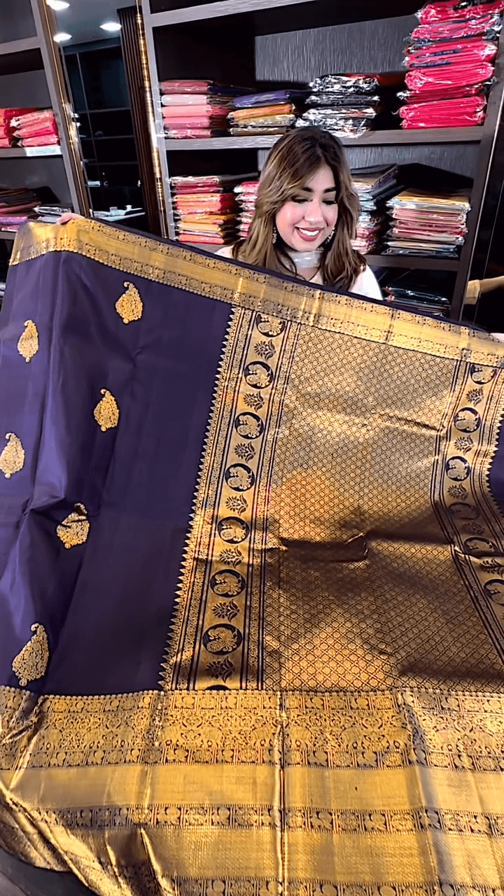 Blissful Purple Soft Banarasi Silk Saree With Efflorescence Blouse Piece