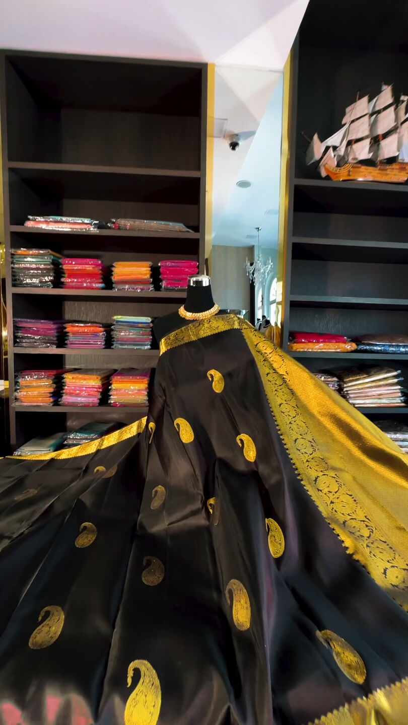 Lassitude Black Soft Banarasi Silk Saree With Glowing Blouse Piece