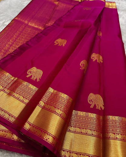 Stunning Dark Pink Soft Banarasi Silk Saree With Alluring Blouse Piece