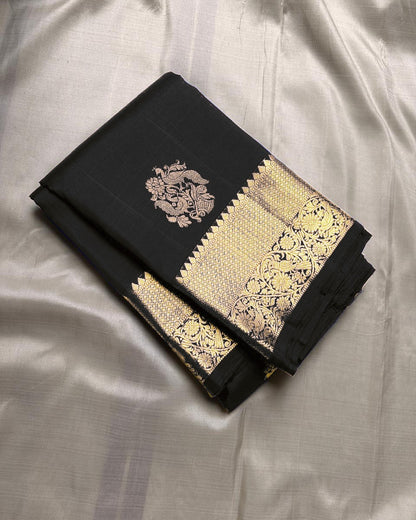 Tremendous Black Soft Banarasi Silk Saree With Pleasurable Blouse Piece