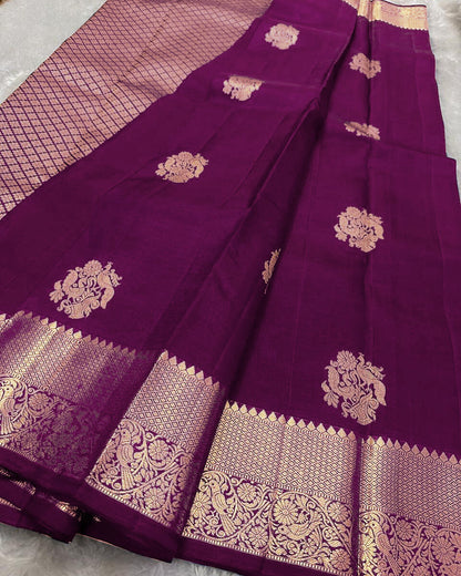 Alluring Purple Soft Banarasi Silk Saree With Exquisite Blouse Piece