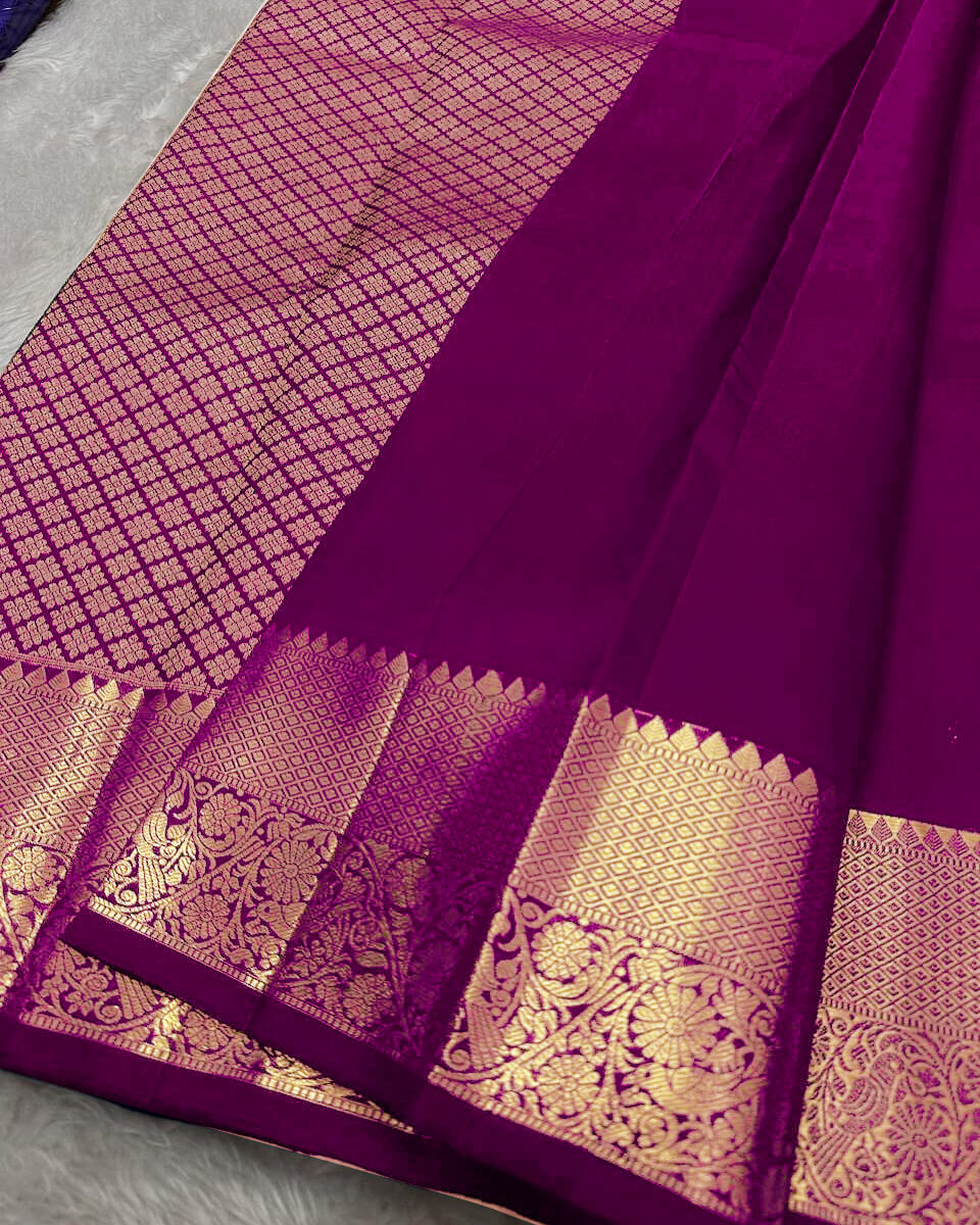 Alluring Purple Soft Banarasi Silk Saree With Exquisite Blouse Piece