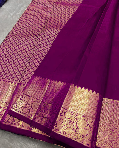 Alluring Purple Soft Banarasi Silk Saree With Exquisite Blouse Piece