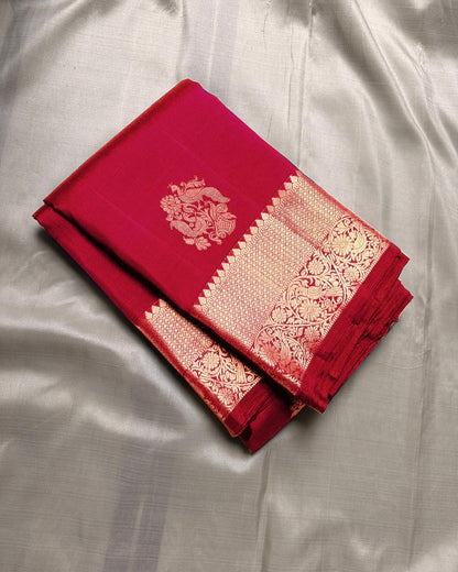 Luminous Red Soft Banarasi Silk Saree With Dissemble Blouse Piece