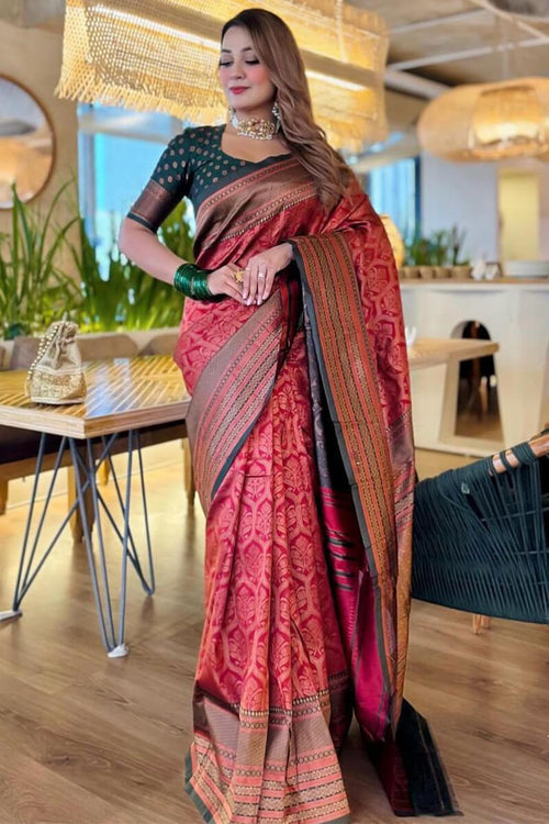 Load image into Gallery viewer, Eloquence Maroon Soft Silk Saree With Flamboyant Blouse Piece
