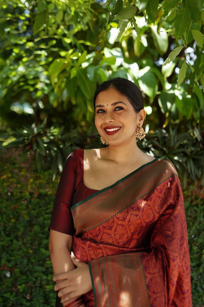 Serendipity Maroon Soft Silk Saree With Devastating Blouse Piece