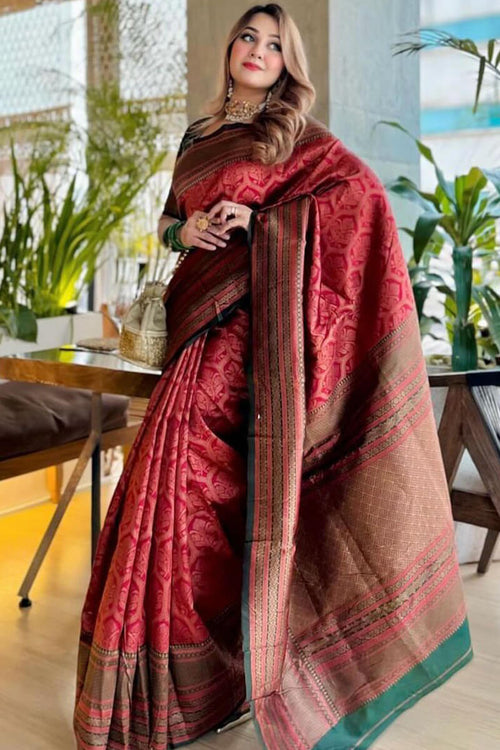 Load image into Gallery viewer, Eloquence Maroon Soft Silk Saree With Flamboyant Blouse Piece
