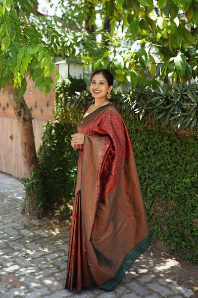 Serendipity Maroon Soft Silk Saree With Devastating Blouse Piece