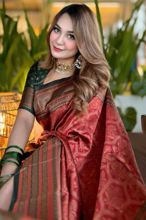 Load image into Gallery viewer, Eloquence Maroon Soft Silk Saree With Flamboyant Blouse Piece
