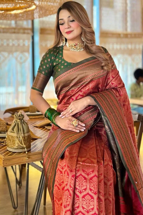 Load image into Gallery viewer, Eloquence Maroon Soft Silk Saree With Flamboyant Blouse Piece
