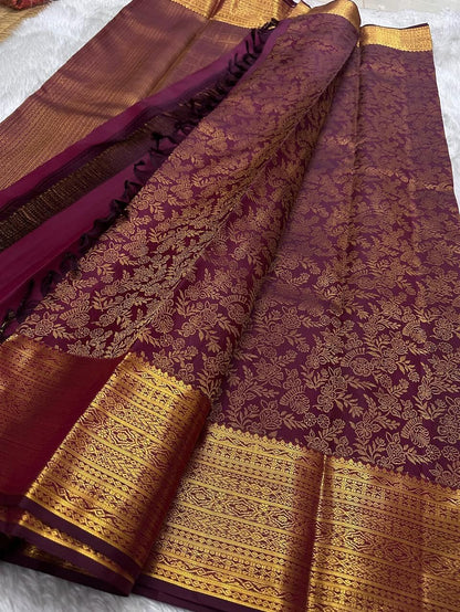 Evocative Purple Soft Banarasi Silk Saree With Captivating Blouse Piece
