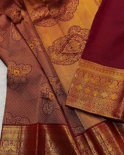 Tantalizing Maroon Soft Banarasi Silk Saree With Fugacious Blouse Piece