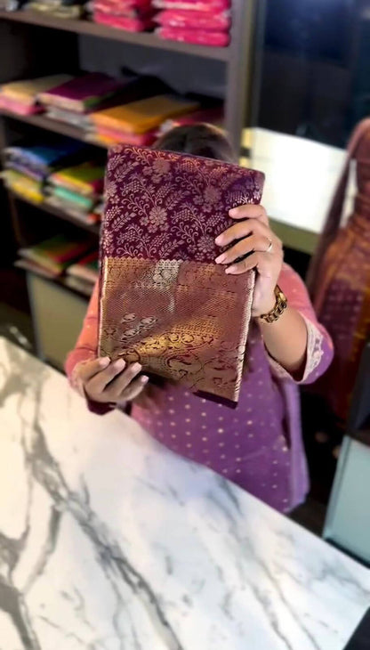 Vibrant Purple Soft Banarasi Silk Saree With Winsome Blouse Piece