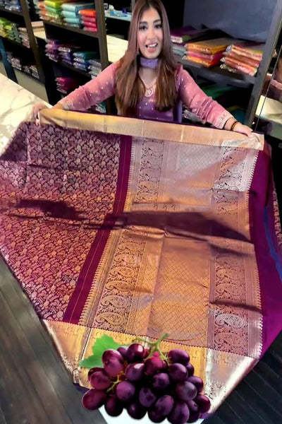 Vibrant Purple Soft Banarasi Silk Saree With Winsome Blouse Piece