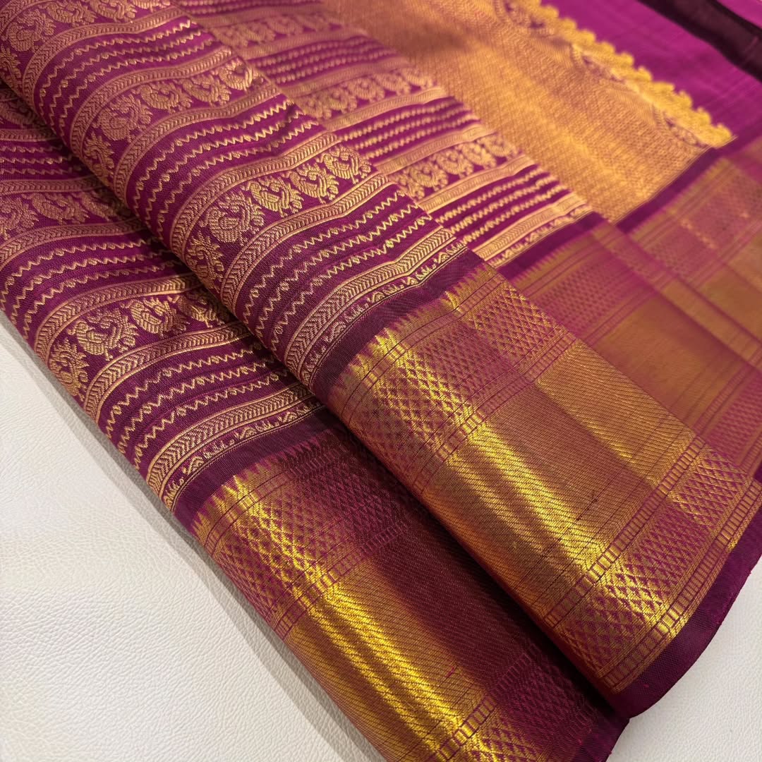 Dazzling Purple Soft Banarasi Silk Saree With Serendipity Blouse Piece