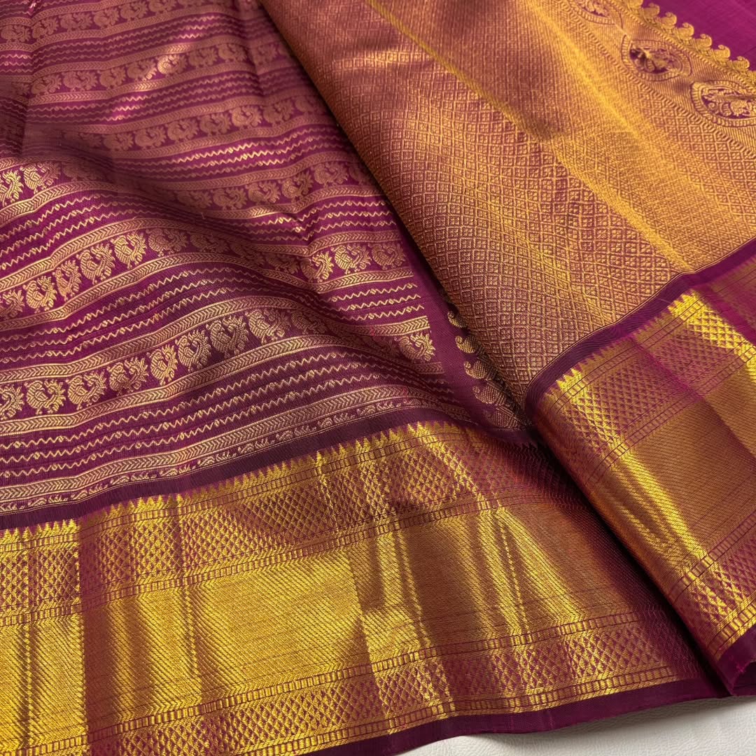 Dazzling Purple Soft Banarasi Silk Saree With Serendipity Blouse Piece