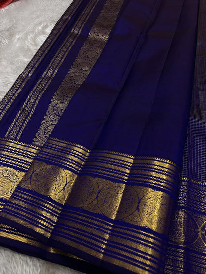 Petrichor Navy Blue Soft Banarasi Silk Saree With Eclat Blouse Piece
