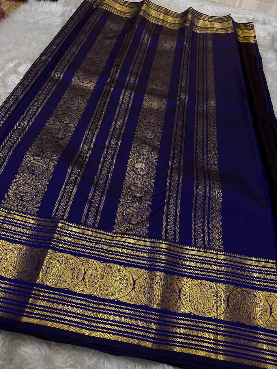 Petrichor Navy Blue Soft Banarasi Silk Saree With Eclat Blouse Piece