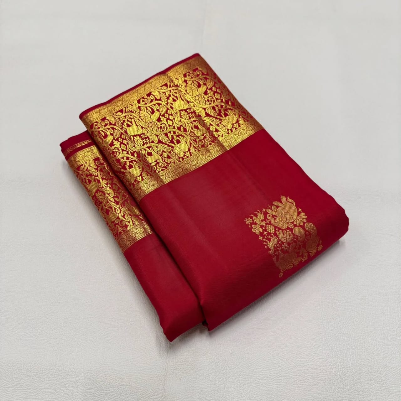 Traditional Red Soft Banarasi Silk Saree With Prominent Blouse Piece
