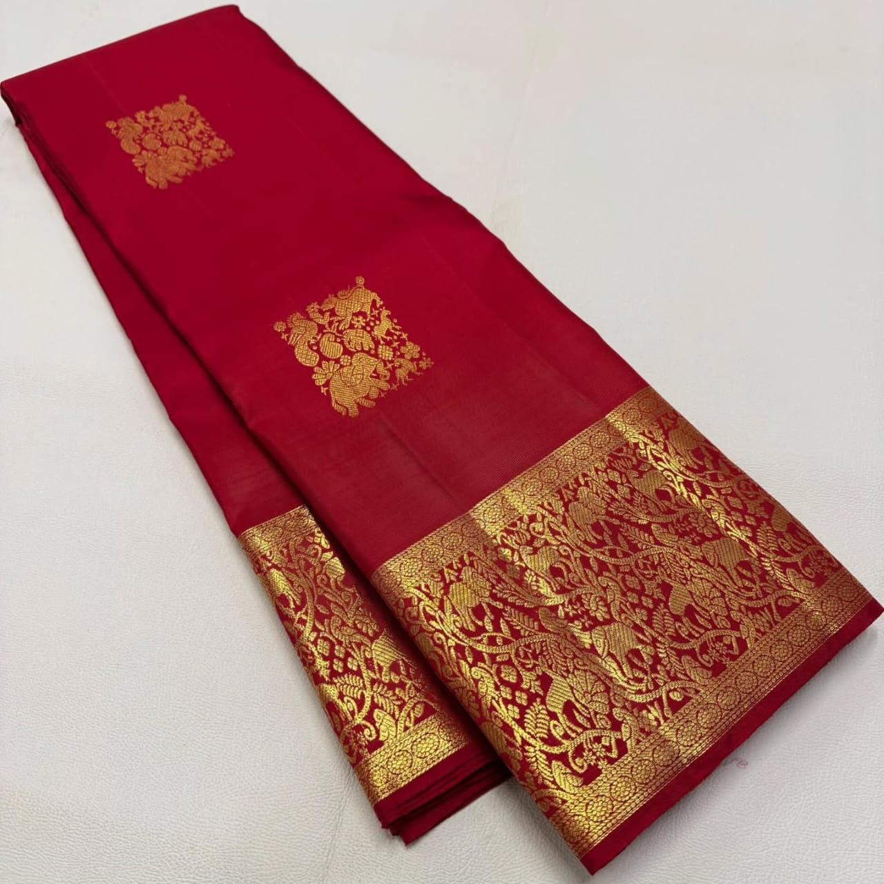 Traditional Red Soft Banarasi Silk Saree With Prominent Blouse Piece